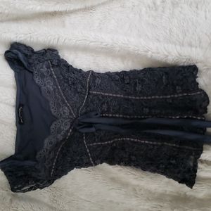 Anthropologie, ann ferriday, lace, lined, blue stretch top